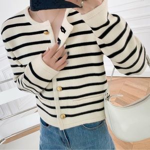 Long Sleeve Striped Sweater Button Cardigan